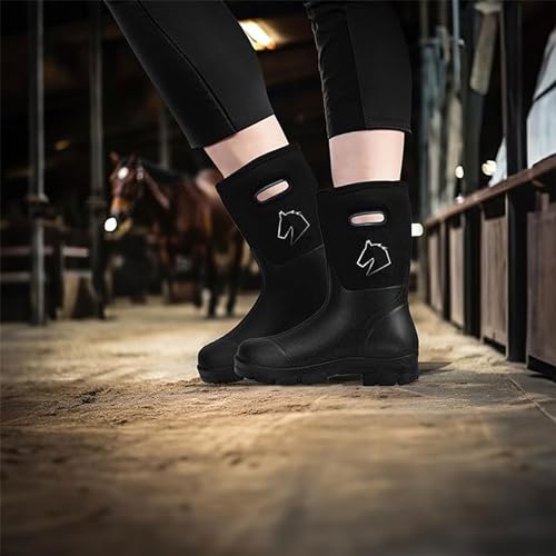 Work or Farm Boots Unisex Men's 5 Women's 7 Impervious to Water Heavy Duty Molded Rubber Sole for Rugged Terrain, Black4