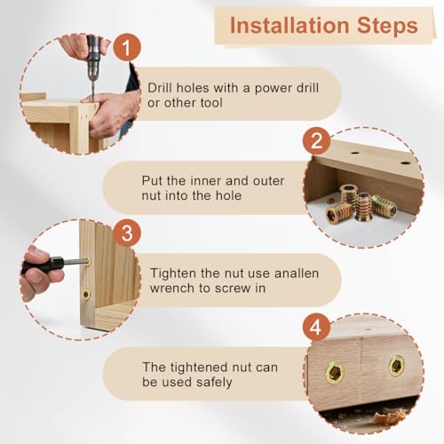 Drenky M5 Einschraubmutter, 40 Stück M5x15mm Gewindeeinsatz Holz Einschraubmuttern, Einschraubmuffen Verzinkte Innensechskant, Einschraubhülse Gewindeeinsatzmuttern für Holzmöbel
