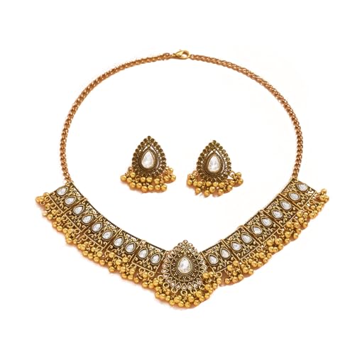 Indian Wedding Bridal Traditional Bohemian Jewellery Set for Women Girls Antique Oxidized Ethnic Party Prom Wear Statement Necklace Earring Tassel Bollywood Choker Punk Crystal Fashion Gift for Bride,