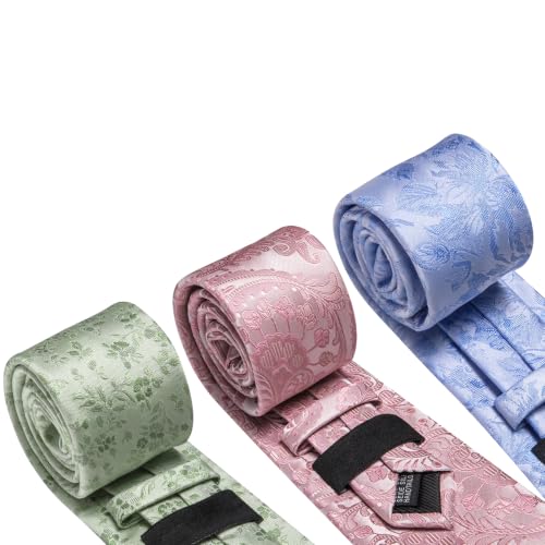 Image of Barry.Wang 6 PCS Men Ties Set Silk Business Fashion Woven Necktie Handkerchief Cufflinks Paisley Stripe Wedding Party