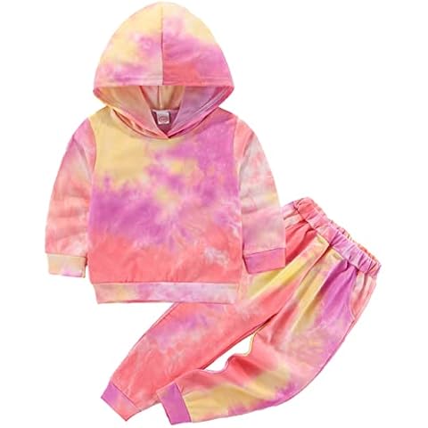 BOMDEALS Toddler Girls Tie Dye Clothes - Cute Valentines Outfits Kids Sweatsuit Hoodie Sweatshirt Pants Fall Clothing Set(PinkYellow,90,1206b) Cover