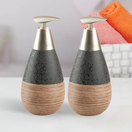 Image of SaSaSa Ceramic Soap Dispenser for Bathroom handwash, refillable Pump Bottle for Kitchen Hand wash Basin, Set of 2, Black (10984)
