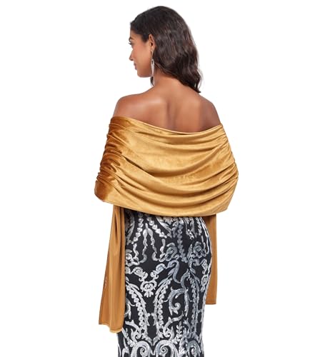 Image of Pukguro Velvet Shawl Wraps for Women Evening Wedding Bridal Bridesmaid Winter Warm Shawl Formal Cover Up Golden