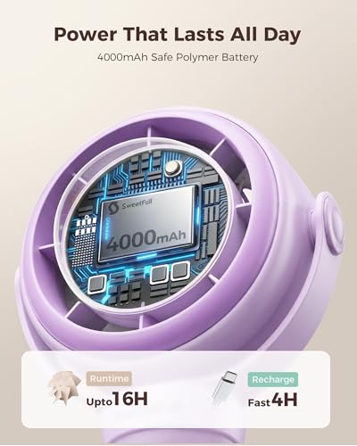 Image of SWEETFULL Baby Stroller Fan - 4000mAh Rechargeable 4-Speed Quiet with LED Display & Night Light, Mini Portable 360 Clip On Safe Fan for Car Seat, Crib, Travel - Purple