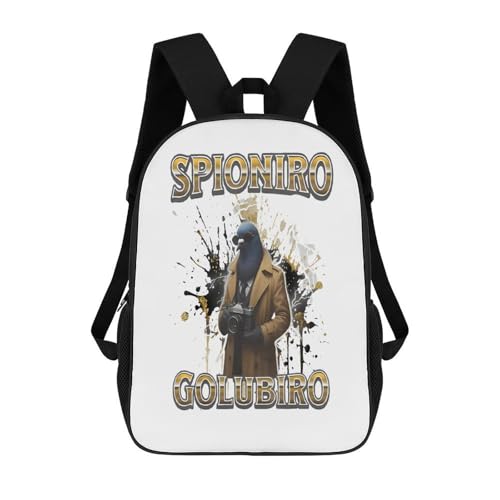 Spijoniro-Golliniro Merch 17 Inch Shoulder Backpack Italian-Brainrot Meme Water Resistant Lightweight Daypack