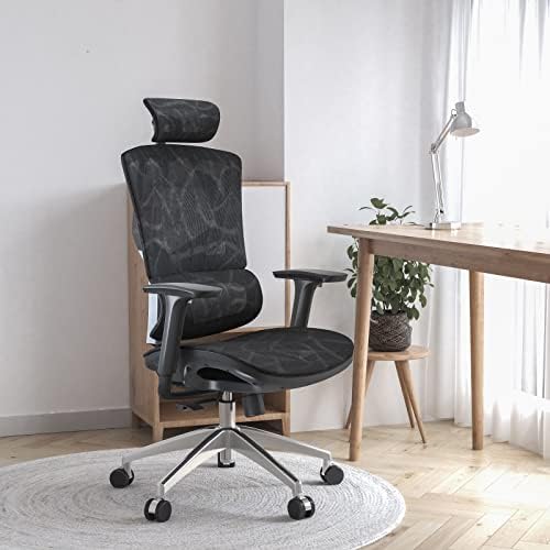 SIHOO Ergonomic Office Chair, Computer Desk Chair Breathable Mesh High Back with Adjustable Backrest Height, 3D Arms, Headrest and Dynamic Lumbar Support (Black)