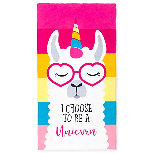 Softerry - Llama Unicorn Beach Towel Pink Rainbow 28 X 51 Inches (70 X 130Cm) 100%Cotton Soft And Colorful Velour (28" X 51", Pink) #TOP1