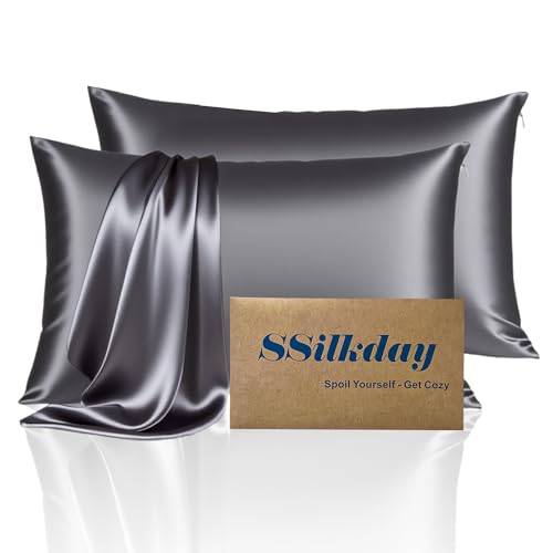 Mulberry Silk King Size Pillow Cases Set of 2, Ultra Smooth Soft Breathable Cooling Pillow Cases for Hot Sleepers, Silk Satin Pillowcases 2 Pack with Zipper for Hair and Skin, Gifts for Women