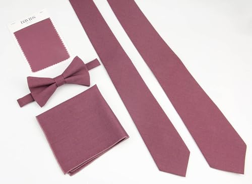 Image of Mens Solid Linen Ties - Slim Pattern Necktie for Men Wedding Groomsmen