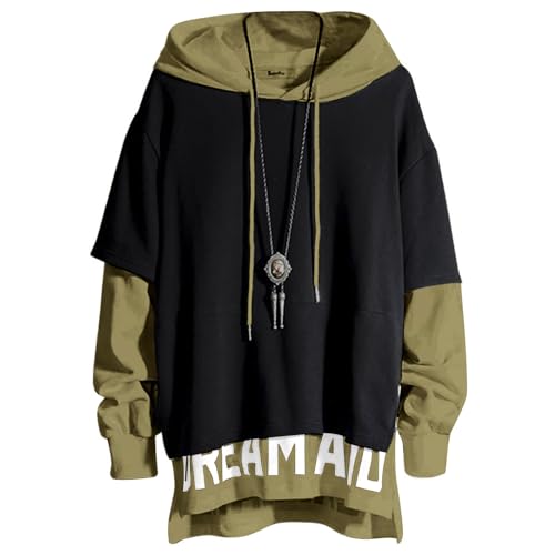 XIAOYAO Hombre Sudadera con Capucha Techwear Hip Hop Manga Larga Hoodie Patchwork Entrenamiento Casual