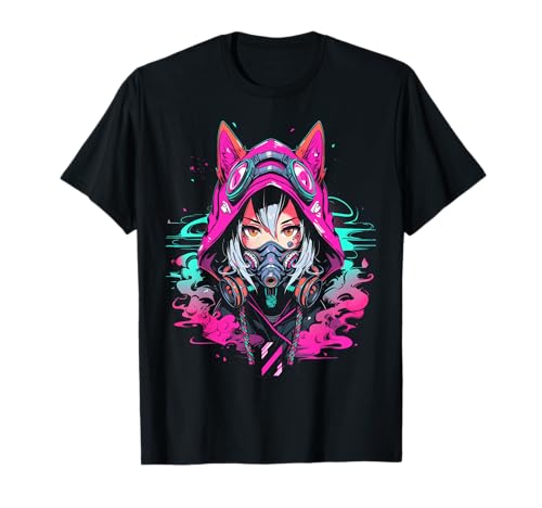 Anime Manga Kitsune Cyberpunk Aesthetic Techwear Harajuku T-Shirt
