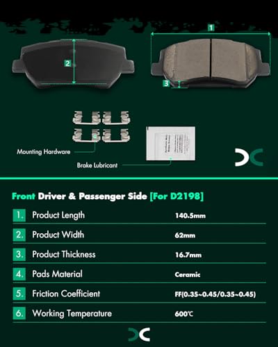 Image of SCITOO D2198 Front Ceramic Brake Pads Sets w /Hardware Replacement For Hyundai For Santa Fe 2019-2020
