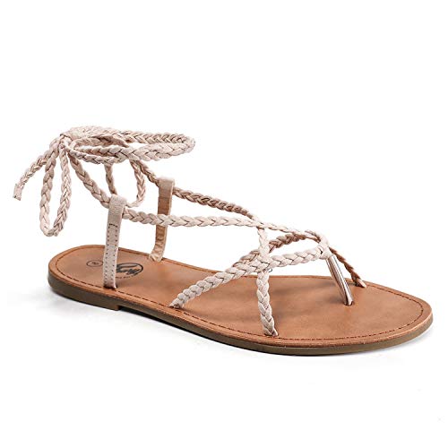 Trary Braided Lace Up and Gladiator Flat Sandals for Women Pink 09