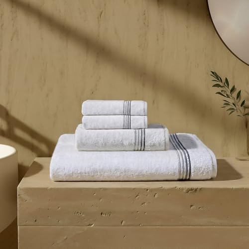 VOUCLER – Misty Juego de 4 Toallas Premium 100% Algodón 650GSM: 1 Toalla de Baño 160x100cm + 1 Toalla de Manos 50x90cm + 2 Toallas de Cara 30x50cm | Super Absorbentes y Suaves | Toallas Baño de Lujo