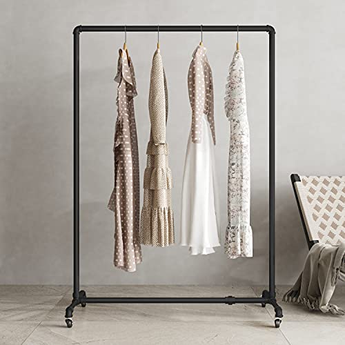Homekayt Industrial Pipe Clothing Rack On Wheels Heavy Duty Garment Racks Rustic Rolling Rack For Home, Clothes Display Rack Retail Display-Black #TOP1
