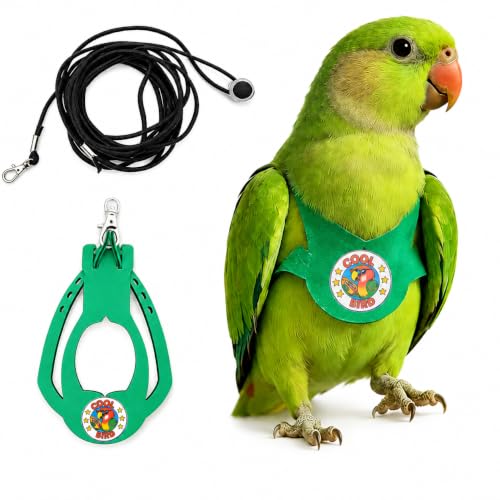 Adjustable Bird Harness & Leash Set for Small Birds FitsBudgie Parakeets Conures Cockatiels Green Cheek Quaker Parrots(Green L) 6350-9