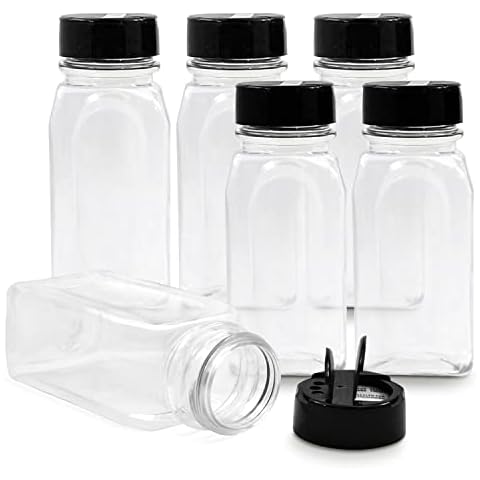 RoyalHouse - 6 Pack 14 Oz Plastic Spice Jars with Black Cap, Clear and Safe Plastic Bottle Containers with Shaker Lids for Storing Spice, Herbs and Seasoning Powders, BPA Free, Made in USA Cover