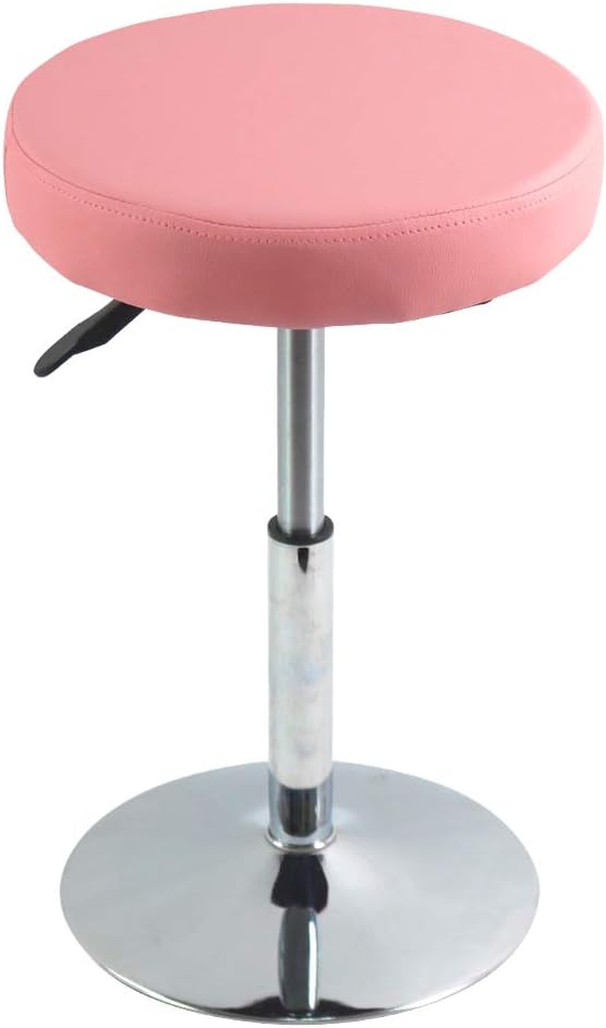 FURWOO PU Leather Round Barber Shop Stool Height Adjustable Swivel Workshop Barber Shop Home Kitchen Short Bar Stools without Backrest Stool Small(Pink)
