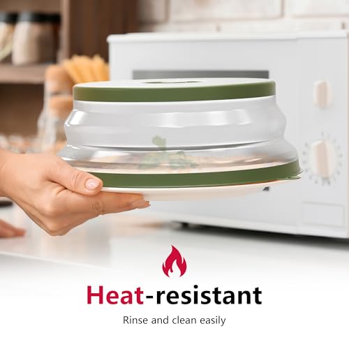 Image of WVM-ML-16-1 Microwave Splatter Cover & Mat, Vented Collapsible Splatter Guard dish Plate lid & Silicone Round Kitchen Mat for Food, Meal Prep