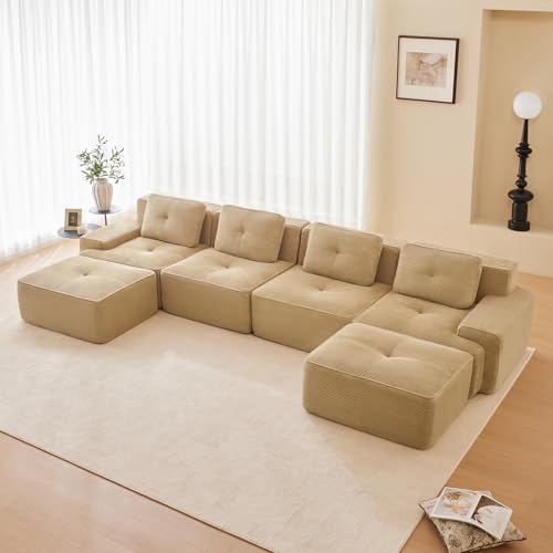 Image of Corduroy Modular Sectional Sofa, Oversized Cloud Couches for Living Room