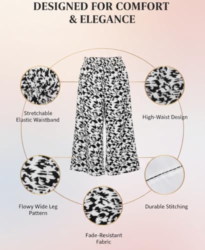 Image of Viscose Rayon Flared Printed Plazzo Palazzo Pants, Loose /Relaxed Fit Regular, Office Wear, Casual Wear Comfortable, Trouser Pants for Girls & Women Black Kerri Design (S to 3XL Size)