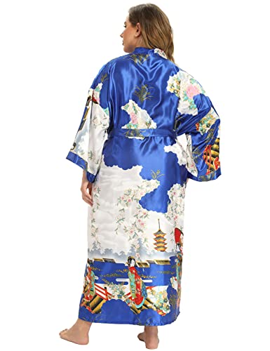Image of Women's Floral Long Satin Robes Plus Size Long Silk Robes Peacock Floral Kimonos Sleepwear Dressing Gown