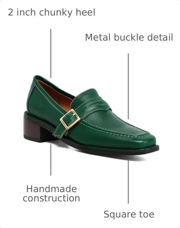 Image of MOOMMO Women Chunky Heel Penny Loafers Square Toe Buckle Slip On Comfort | Office Ladies Loafer Pumps 2 inch Stacked Block Heel Dress Loafers Oxfords Walking Dress Shoes Casual Size 4-11 M US