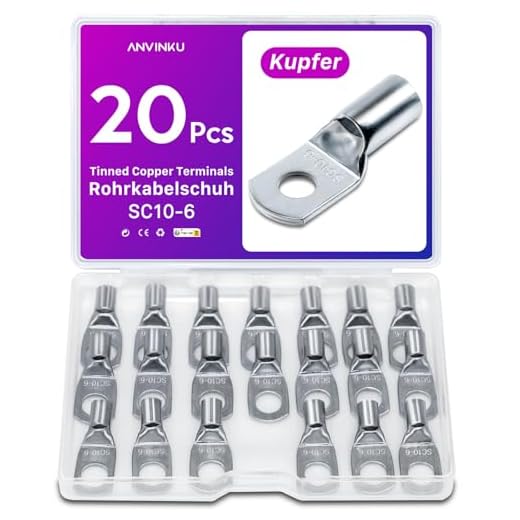 20 Stück Rohrkabelschuh 10mm2 M6 Kabelschuhe Set, ANVINKU Rohrkabelschuhe Set für Kfz Batteriekabel Set, Kabelschuh Sortiment, SC Rohrkabelschuh Set, 10mm² Kabelschuhe für Auto Motorräder Boote