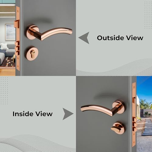 Image of LAPO Mortise Lock Set for Main Door | 50x85mm Lock Body | 70mm Cylinder | Fits 30-50mm Door Range | 3 Brass Keys | Rose Gold Finish | Reversible Fit | Easy Mount Setup | 3 Years Warranty | CMH-5T