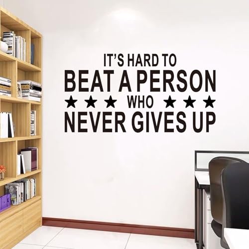 Image of AnFigure Gym Quotes Wall Decals: Inspirational Office Vinyl Art Wall Stickers for Garage Classroom School Workspaces - It's Hard to Beat A Person Who Never Gives Up 28.6"X15"