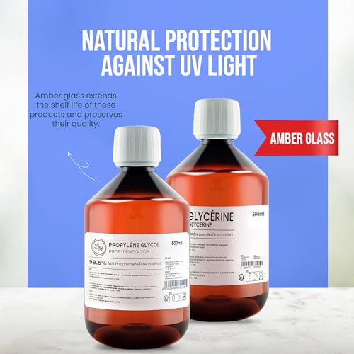 Leyf 500 ml Glycerin E422 + 500 ml Propylenglykol E1520, Perfekt für DIY, Pharmaqualität Reinheit, Lebensmittelqualität, Raw Material VG + PG, Rein, Vegan, Ph. Eur/USP