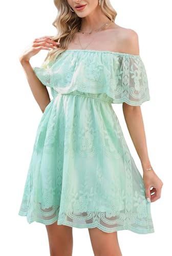 HOYISHION Women's Off The Shoulder Floral Lace Maxi Dress White Bridesmaid Wedding Party Maternity Photoshoot Long Dresses