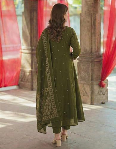 Image of GoSriKi Rust Anarkali Kurta Set for Women with Dupatta | Cotton Kurti Set for Woman | Embroidered Anarkali Suit for Women Kurti Pant Set with Dupatta | Suit Set for Women Latest