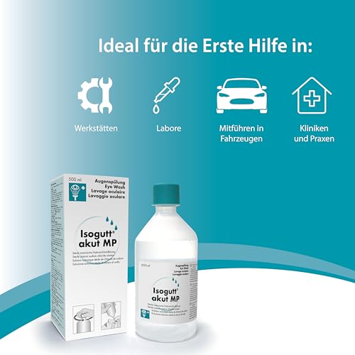 Isogutt akut MP 500ml Augenspülflasche Notfall-Augenspüllösung, Erste Hilfe Augendusche, Augenspülung, Isotonische Natriumchloridlösung 0,9%
