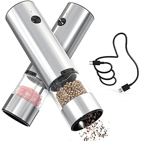 CIRCLE JOY Wiederaufladbare Salz und Pfeffermühle Set Elektrische Gewürzmühle aus Edelstahl mit 70ml Transparentem Behälter Cover