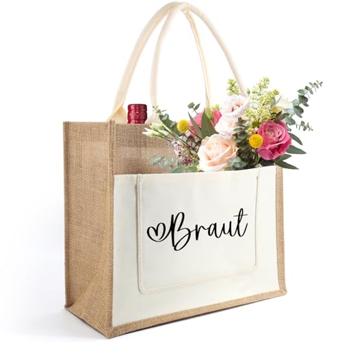 Tarklanda Braut Jutetasche, Jute Tasche für Braut, Jute Shopper für Bride, Brauttasche Geschenk für Bride, Brautparty, Brautdusche, Junggesellenabschied, Hochzeit, JGA