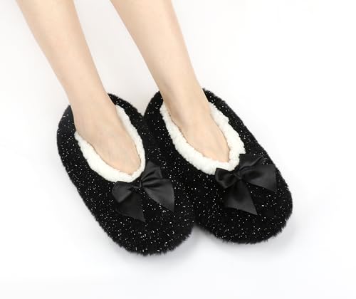 Image of DICUIRD Womens Cozy&Warm Soft Sole Slipper Socks with Grippers-Girls Teddy Fleece Indoor Slipper with Non-skid Bottoms