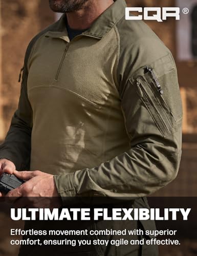 Image of CQR Men's Tactical Combat Shirt, 1 /4 Zip Long Sleeve Breathable Military BDU Training Top for Shooting, Hunting, Range Use