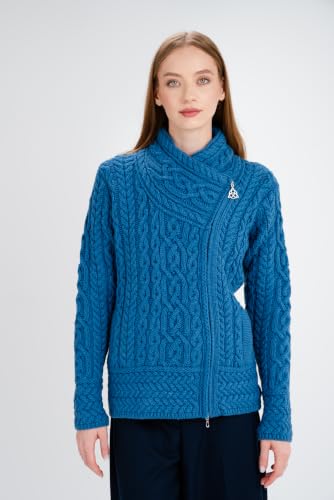 Image of SAOL Irish Cardigan for Women Made of 100% Merino Wool Ireland Sweater Cable Knit Zip Jacket