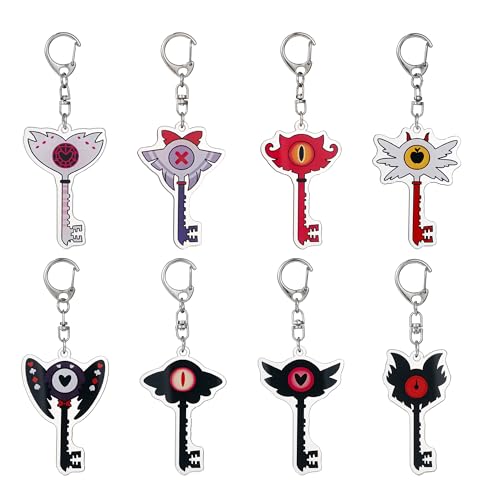 Gujjdgk 8 Pcs Key Keychain Jewelry Women Men Gift Hazbin Fans Merch Keychain Sets