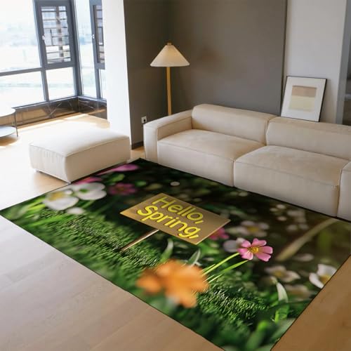Tapis Hello Spring lavable en machine et antidérapant à motif floral