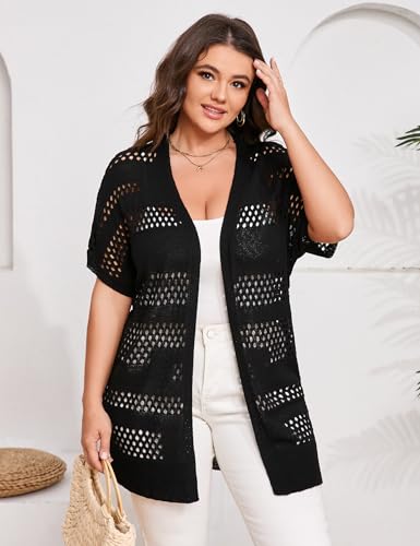 Summer Crochet Cardigan Plus Size Women Short Sleeve Open Front Knitted Cardigans Lightweight Cover Up for Beach3