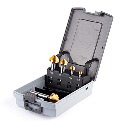 WSH-TOOLS Kegelsenker Set 5-teilig Titan-beschichtet 6,3 mm - 25mm HSS-G 90° Winkel in Rosebox