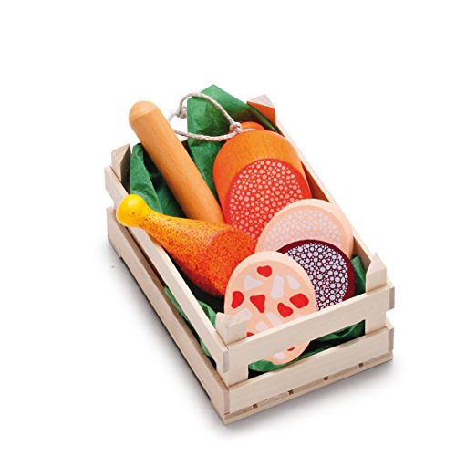 Erzi 28245 Sortiment Wurstwaren, klein aus Holz, Kaufladenartikel für Kinder, Rollenspiele