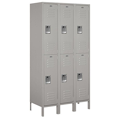 Salsbury Industries Assembled 2-Tier Extra Wide Standard Metal Locker with Three Wide Storage Units, 6-Feet High by 18-Inch Deep, Gray