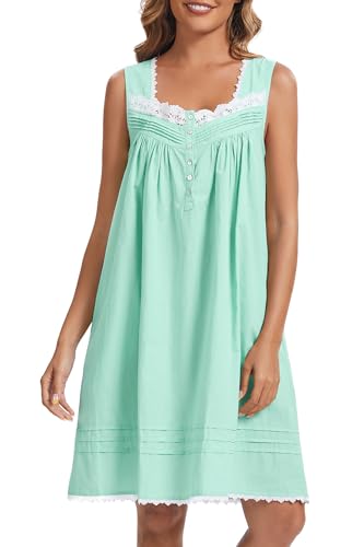 Image of AVIIER 100% Cotton Nightgowns for Women Sleeveless Night Gown with Pockets