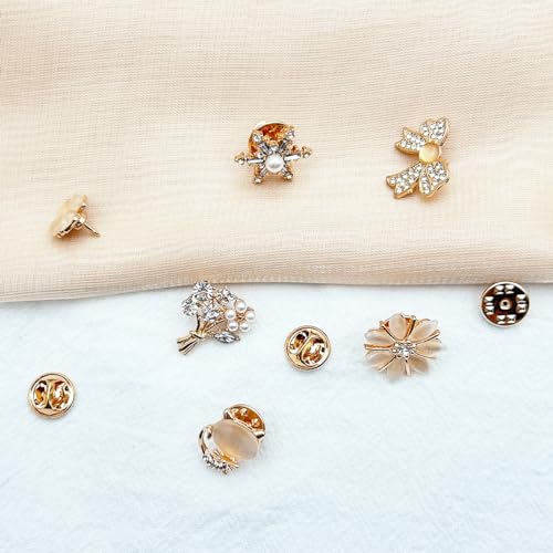 Image of SANNIDHI 12PCS Shirt Brooch Pin Saree for Women Pearl Buttons Rhinestone Cover Up Safety Pins Shawl Sweater Jewelry Set Gift Girls