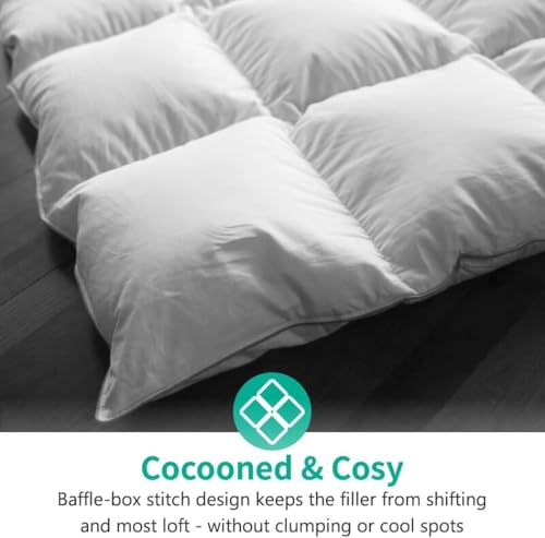 Image of APSMILE Down Feather Fibers Comforter King Size-All Season Duvet Insert | 750FP Fluffy Hotel Blanket,400TC Noiseless Fabric,8 Corner Loops,DOWNPASS Certified.Machine Washable White Bedding,106x90
