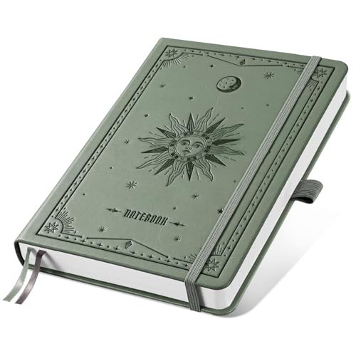 Image of EMSHOI Dotted Journal Notebook, 192 Pages, A5 Size (5.7'' x 8.3'') | Leather Hardcover, 100 GSM Thick Paper, for Journaling, Planning, Tracking & Sketching, Sun Debossed (Light Green)