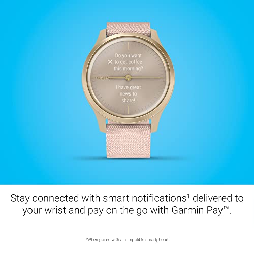 Garmin Vivomove Style, Hybrid Smartwatch With Real Watch Hands And Hidden Color Touchscreen Displays, Gold With Pink Woven Nylon Band #TOP4